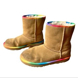 UGG Tan Boots with Rainbow Trim